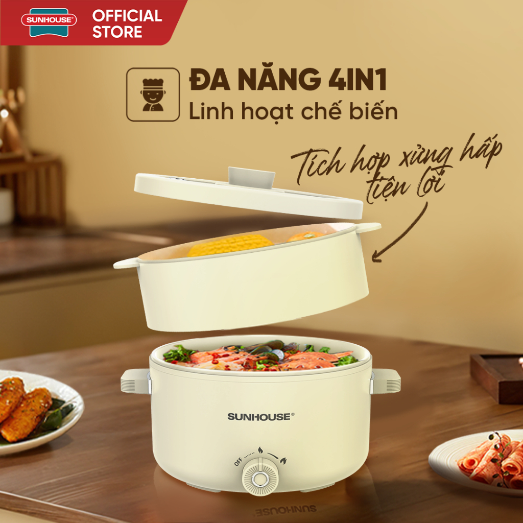 Lẩu điện mini đa năng 2.0L Sunhouse SHD4517 - Đa năng 4in1 - Lòng nồi chống dính Ceramic - Gia nhiệt trực tiếp - Ảnh 3