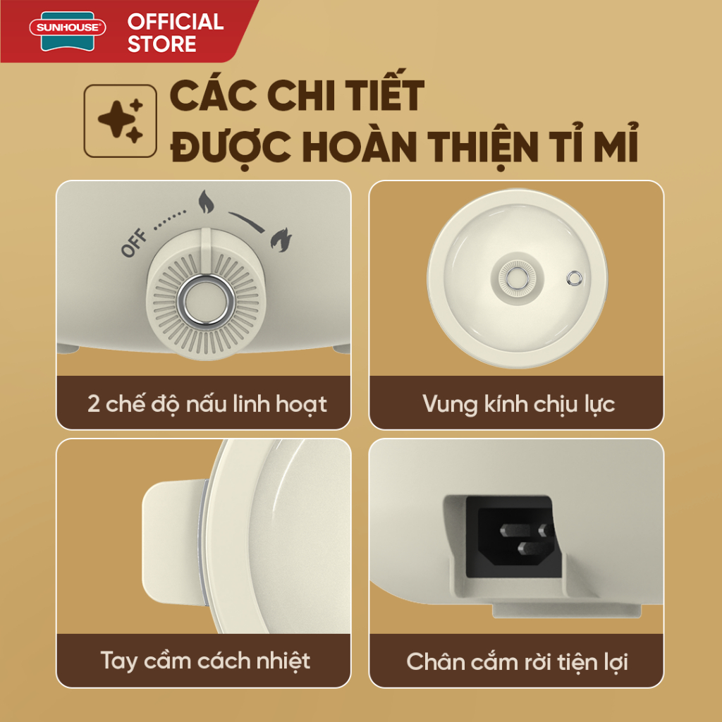 Lẩu điện mini đa năng 2.0L Sunhouse SHD4517 - Đa năng 4in1 - Lòng nồi chống dính Ceramic - Gia nhiệt trực tiếp - Ảnh 6