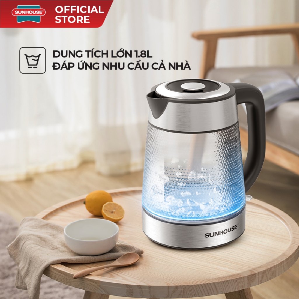 Ấm siêu tốc thủy tinh 1.8L Sunhouse SHD1220 - Thủy tinh chịu nhiệt - Công suất 1850W - Dung tích 1.8L - Ảnh 4