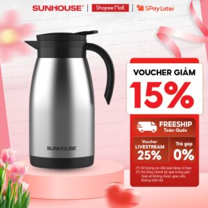 Ấm giữ nhiệt pha trà 1.4L Inox 304 Sunhouse KS-TH1400TI – Inox 304 an toàn – Giữ nhiệt tới 10h – Nắp nhấn tiện lợi