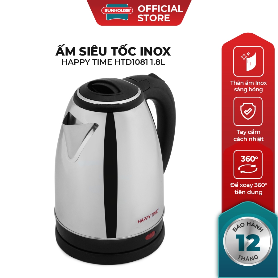 Ấm siêu tốc Inox 1.8L SUNHOUSE Happy Time HTD1081 - Ảnh 2