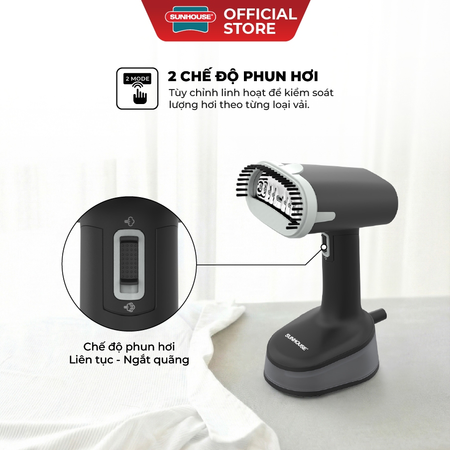 Bàn là hơi cầm tay Sunhouse SHD2177 - Đầu ủi gập linh hoạt - Công suất 1250W - 2 chế độ phun hơi phù hợp mọi loại vải - Ảnh 4