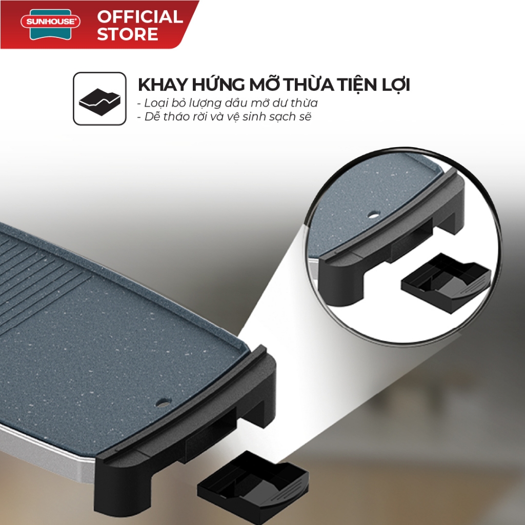 Bếp nướng điện Sunhouse SHD4612 - Chống dính cao cấp - Diện tích mặt bếp lớn - Tự ngắt khi quá nhiệt - Ảnh 6