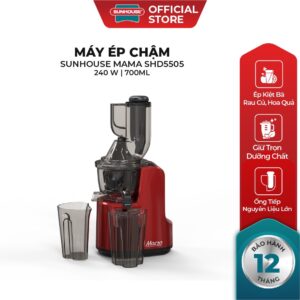 Máy ép chậm Sunhouse Mama SHD5505 | Công suất 240W | Công nghệ lưới lọc PUREMAX | Ép kiệt bã | Ống tiếp nguyên liệu lớn