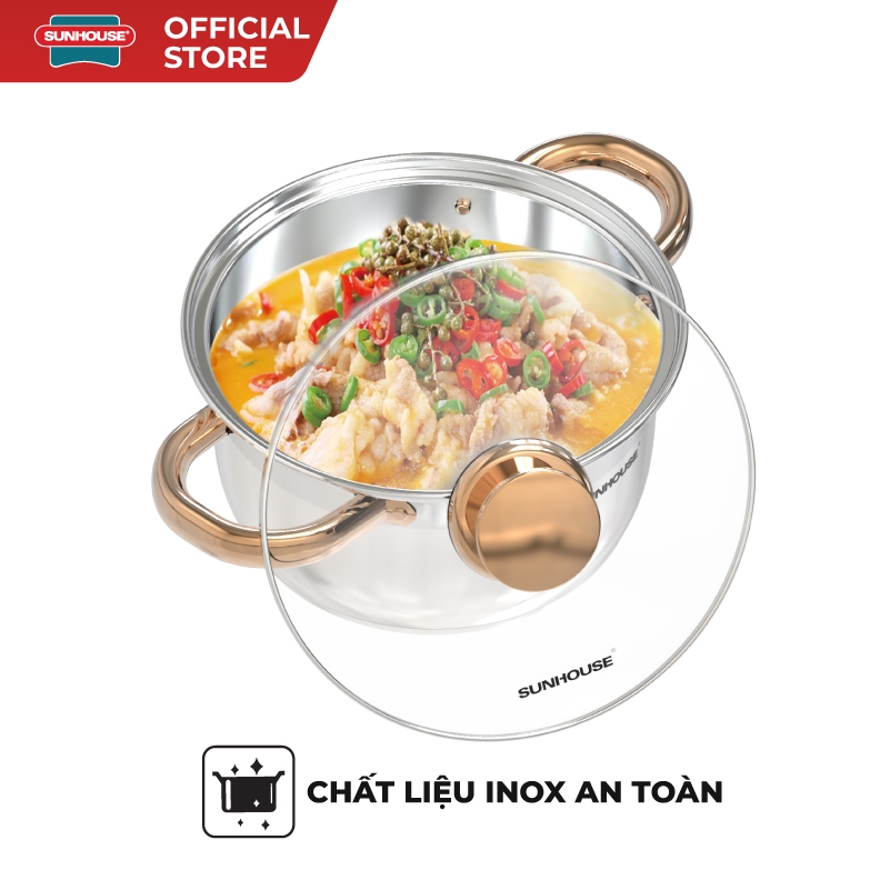 Bộ nồi inox 5 đáy Sunhouse SH781 - gồm 3 nồi với đường kính 16cm-20cm-24cm - Đáy từ dùng mọi loại bếp - 5 lớp đáy - Ảnh 5