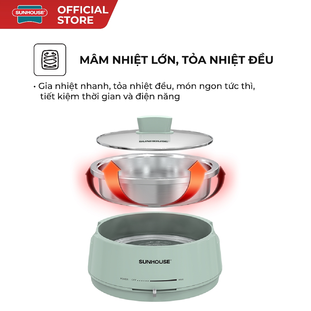 Lẩu điện 4L Sunhouse SHD4543 - 1300W, 2 mức nhiệt - Inox 304 cao cấp - Tự ngắt khi quá tải - Ảnh 4