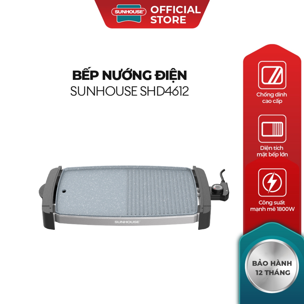 Bếp nướng điện Sunhouse SHD4612 - Chống dính cao cấp - Diện tích mặt bếp lớn - Tự ngắt khi quá nhiệt - Ảnh 2
