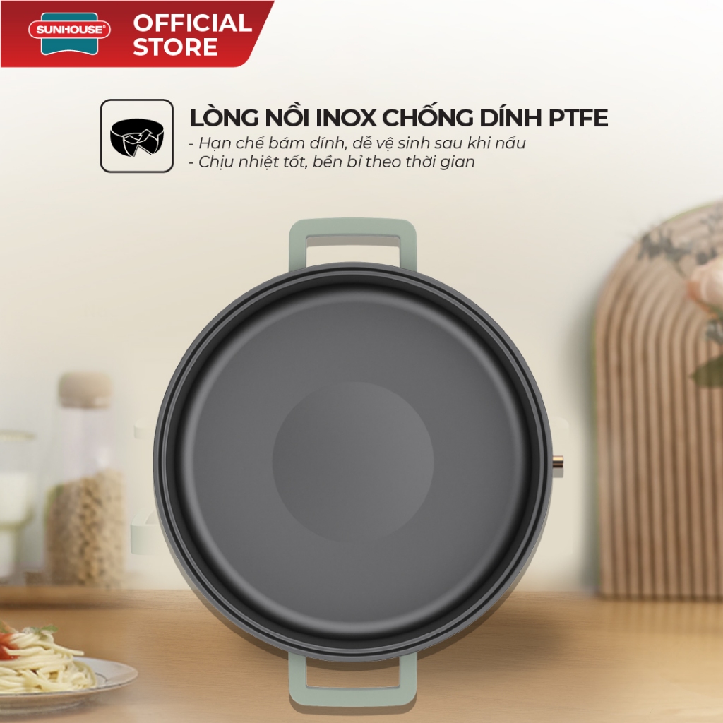 Lẩu điện đa năng 4L Sunhouse SHD4540 - Tích hợp xửng hấp - Gia nhiệt trực tiếp - Dung tích 4L - Chống dính PTFE - Ảnh 4