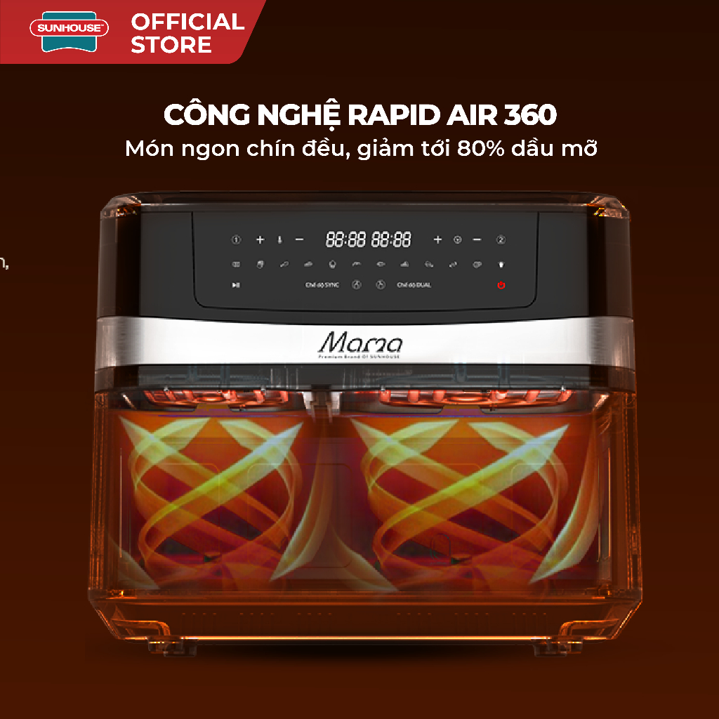 Nồi chiên không dầu 2 ngăn 10L Sunhouse Mama SHD4098 - Chế độ riêng - Tiết kiệm thời gian - Công nghệ Rapid Air - Ảnh 2