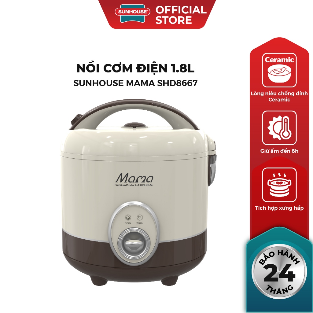 Nồi cơm điện 1.8L Sunhouse Mama SHD8667 - Dung tích 1.8L phù hợp 4-6 người - Chống dính Ceramic - Đa chức năng - Ảnh 2