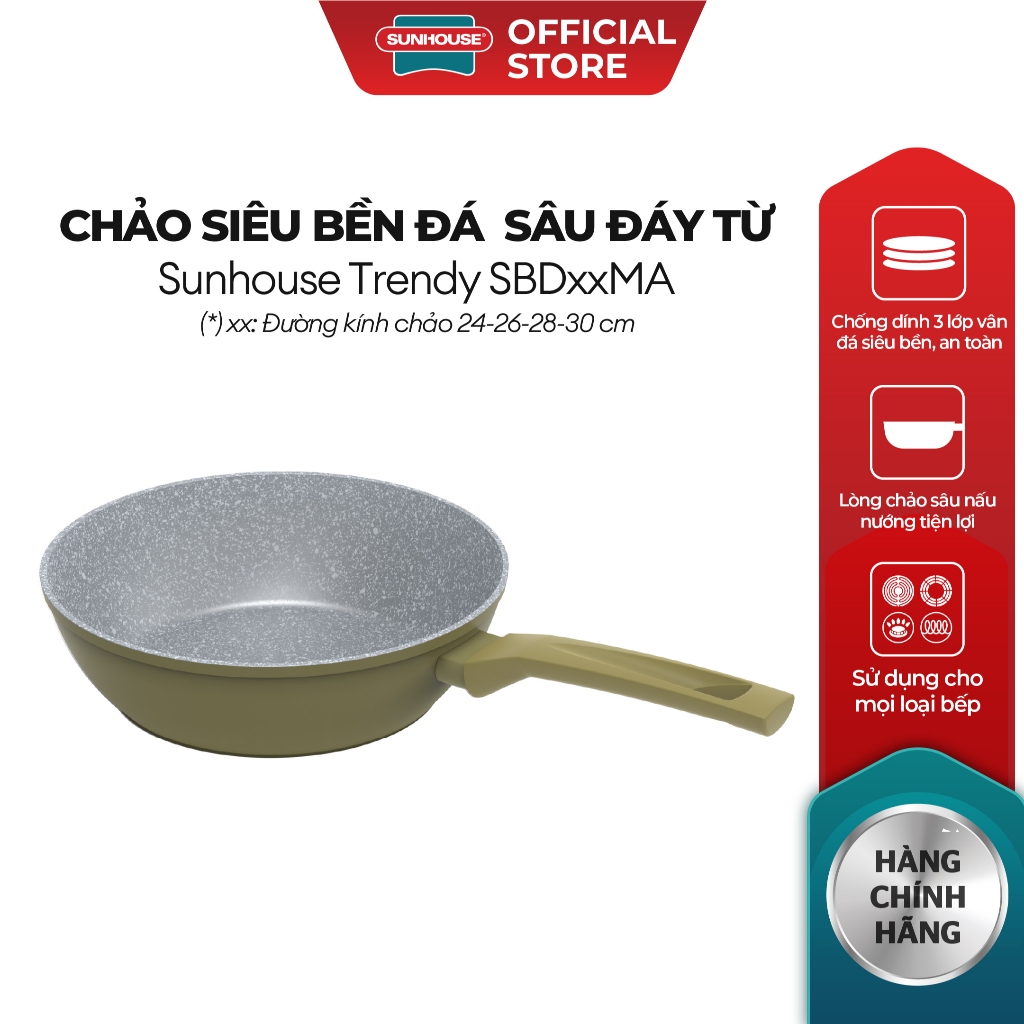 Chảo siêu bền đá sâu đáy từ Sunhouse Trendy SBD24-26-28-30MA - Ảnh 2