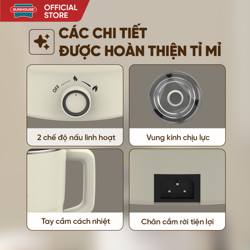 Lẩu điện mini đa năng Sunhouse 1,6L (SHD4516) - 2L (SHD4517) - Đa năng 4in1 - Lòng nồi inox 304 - Tích hợp tay cầm - Ảnh 7