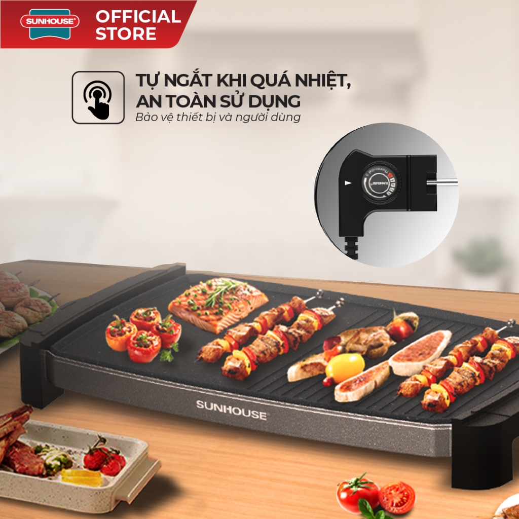 Bếp nướng điện Sunhouse SHD4612 - Chống dính cao cấp - Diện tích mặt bếp lớn - Tự ngắt khi quá nhiệt - Ảnh 5