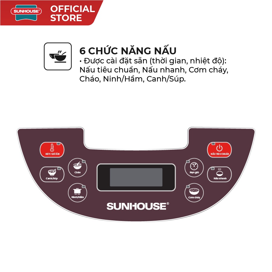 Nồi cơm điện tử 1.8L Sunhouse SHD8909 - Công suất 700W - 6 chế độ nấu tự động - Giữ ấm 12 giờ - Dành cho 4-6 người - Ảnh 4