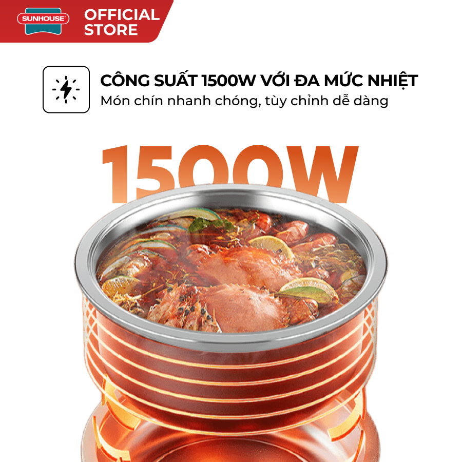 Lẩu điện 4L Sunhouse Mama SHD4548 - 1500W, 5 chức năng - Chống dính Flead 2 lớp - Tự ngắt khi quá nhiệt - Ảnh 4