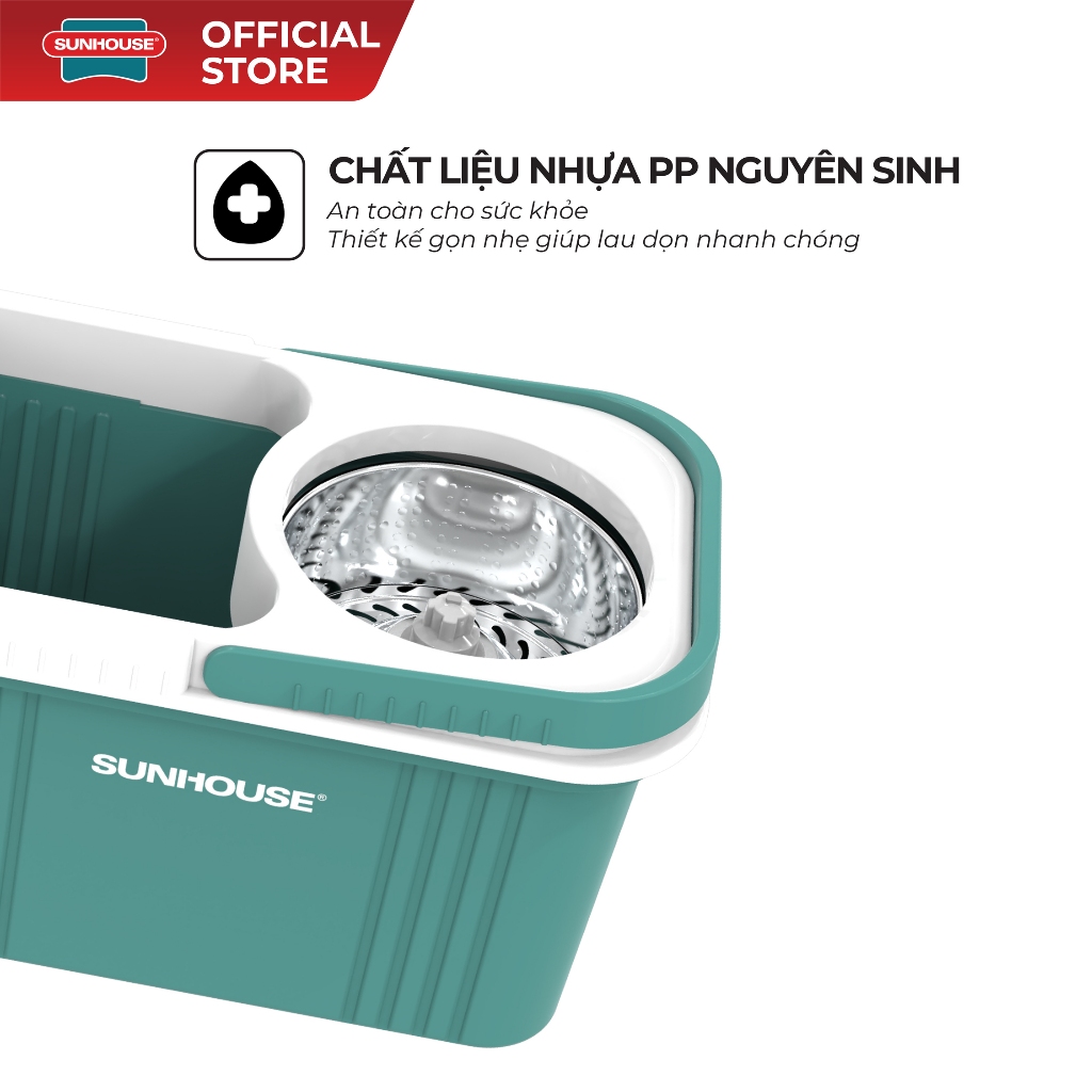 Bộ lau nhà xoay 360 độ Sunhouse KS-CL300IB - Nhựa nguyên sinh siêu bền - Thấm hút tốt - Chuyển động 360 độ - Ảnh 5