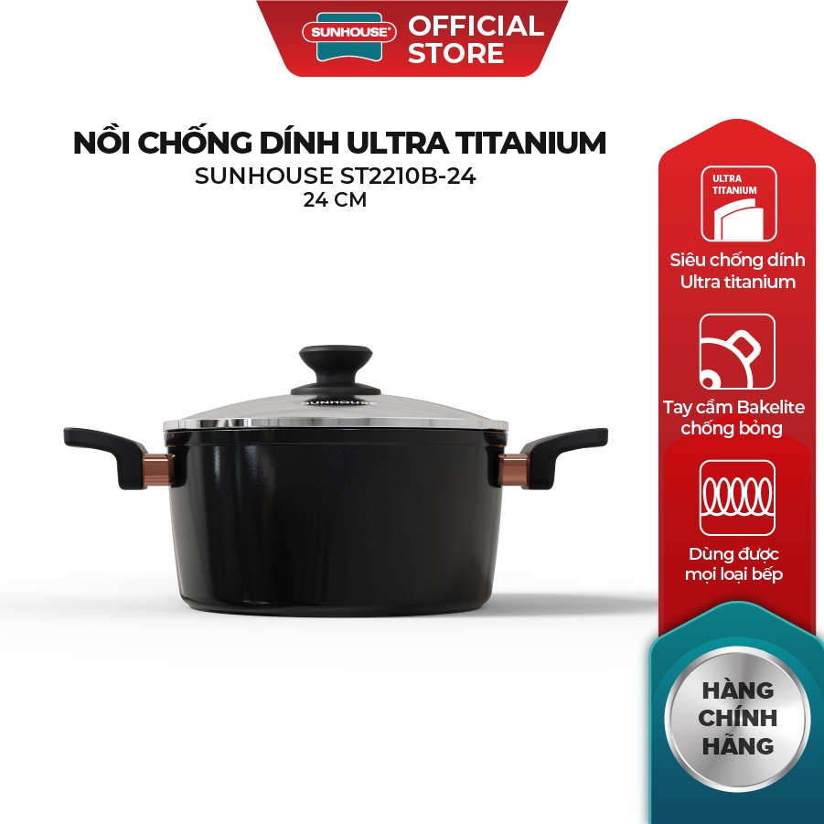 Nồi chống dính Ultra titanium SUNHOUSE ST2210B18-20-24cm