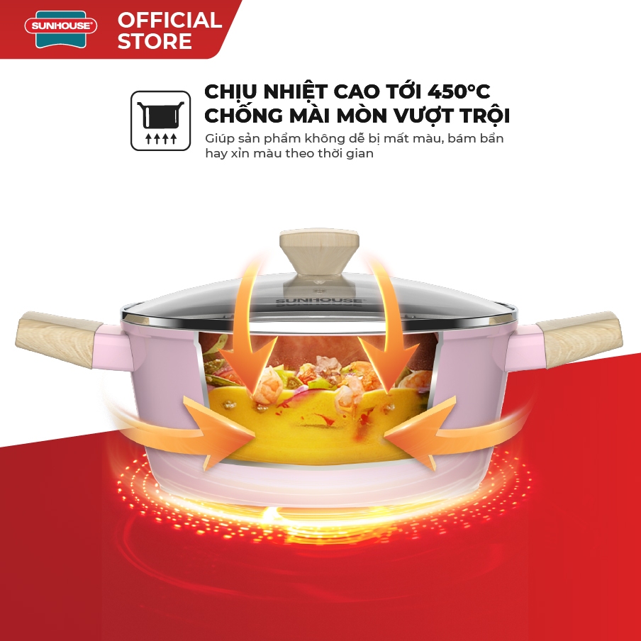 Nồi phủ sứ Nano đáy từ Sunhouse Healthy SHG7979MP-20-24 - Chống dính Nano Ceramic - Dùng mọi loại bếp - Ảnh 4
