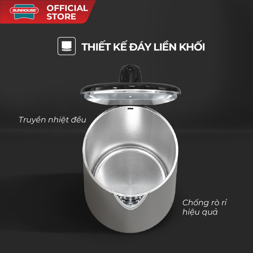 Ấm siêu tốc Inox 2 lớp 2L Sunhouse SHD1396 - Dung tích lớn 2L - Tự động ngắt khi sôi - Đáy liền chống rò rỉ - Ảnh 4