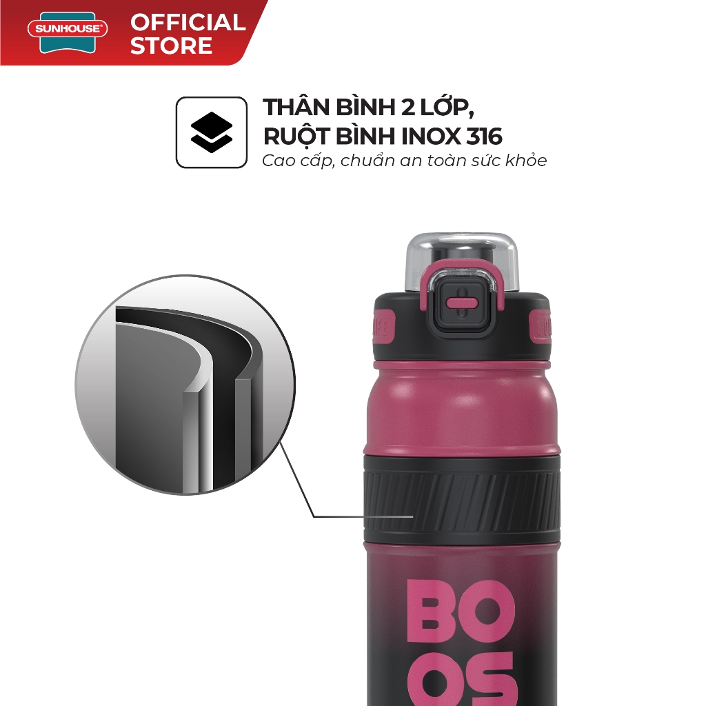 Bình giữ nhiệt Double Boost 750ml Sunhouse KS-TU750xx - Inox 316 cao cấp - Tay cầm chống trượt - Ảnh 4