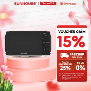 Lò vi sóng 20L Sunhouse SHD482x – Công suất 1000W – Đa chức năng – 6 mức nhiệt linh hoạt – Kính 2 lớp siêu bền