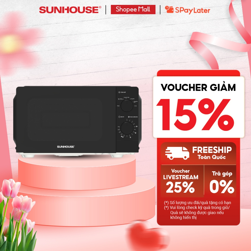 Lò vi sóng 20L Sunhouse SHD482x - Công suất 1000W - Đa chức năng - 6 mức nhiệt linh hoạt - Kính 2 lớp siêu bền