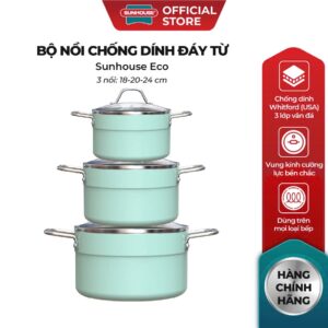 Bộ nồi chống dính đáy từ Sunhouse SHG1122M – Bộ 3 nồi szie 18/20/24cm – Dùng được trên mọi loại bếp