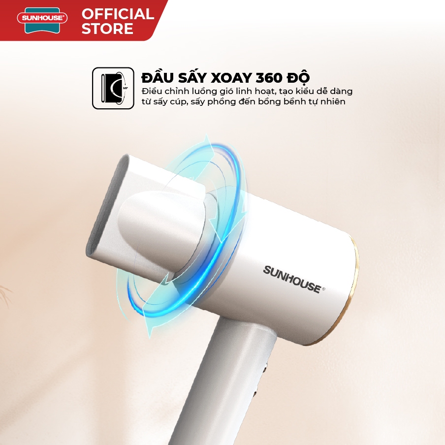 Máy sấy tóc ion âm Sunhouse SHD2320 - Đầu sấy xoay 360 độ - 3 tốc độ gió - X2 tốc độ sấy - Ảnh 5