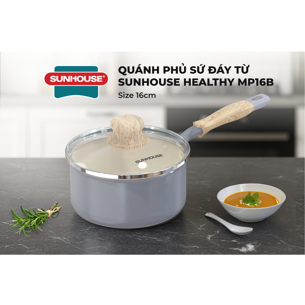 Quánh phủ sứ đáy từ Sunhouse Healthy MP16B - Chống dính Ceramic - Bắt từ nhanh, dùng trên mọi loại bếp - Ảnh 3