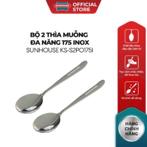 Bộ 2 thìa muỗng đa năng 175 inox Sunhouse KS-S2PO175I – Inox chống gỉ dày dặn – Tay cầm chắc chắn – Dễ làm sạch