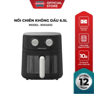 [Độc quyền] Nồi chiên không dầu 6.5L SUNHOUSE SHD4032 – Công nghệ Rapid Air giảm tới 80% dầu – Khoang chiên trong suốt