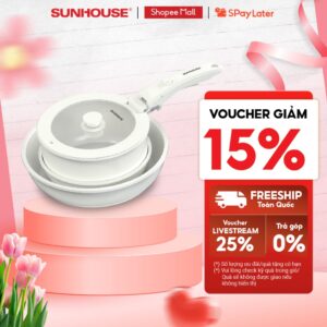 [Độc Quyền] Bộ nồi chảo cán rời chống dính 3 món Sunhouse Trendy SHG509M – Chống dính Ceramic -Dùng mọi loại bếp