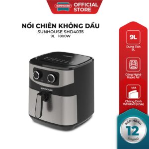 Nồi chiên không dầu 9L Sunhouse SHD4035 dung tích 9L – Công suất 1800W – Điều khiển núm xoay – Tự ngắt khi quá tải