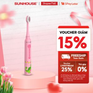Bàn chải điện trẻ em Sunhouse SHC101x – 3 chế độ chải – Sạch sâu, an toàn cho răng sữa – Thời lượng pin tới 30 ngày