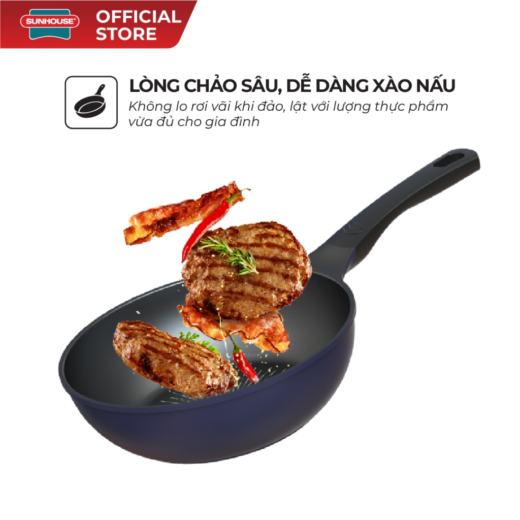 Chảo sâu chống dính siêu bền KHÔNG TỪ Sunhouse SBDS20-24-26-28B - Công nghệ nhôm đúc nguyên khối - Chống dính 2 lớp - Ảnh 6