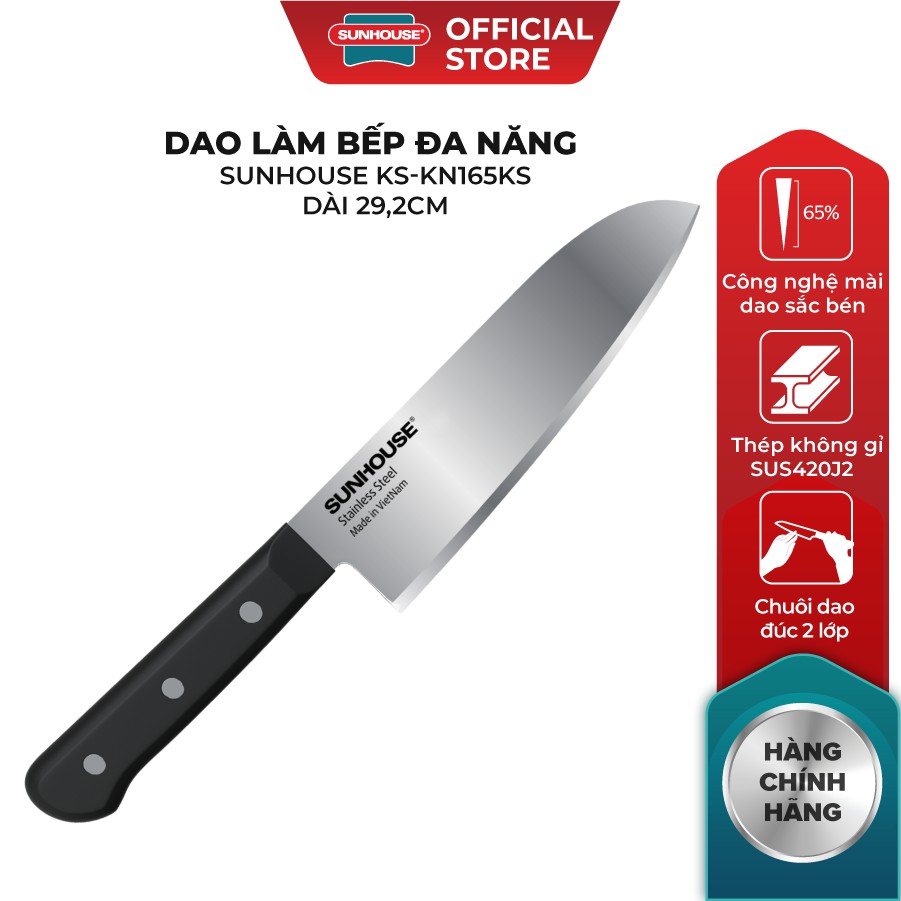 Dao làm bếp đa năng Sunhouse KS-KN165KS - Chất liệu thép SUS420J2 không gỉ - Công nghệ mài đơn - Hàng chính hãng - Ảnh 2