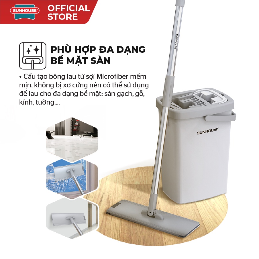 Bộ lau nhà đa năng Space Saving Sunhouse KS-CL3211PW - Gồm 1 thùng giặt, 1 cây lau - Bảo hành 6 tháng chính hãng - Ảnh 4
