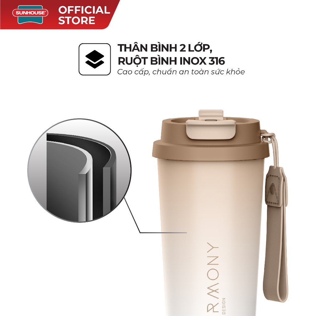 Bình giữ nhiệt Harmony 500ml Sunhouse KS-TU500 - Inox 316 - Giữ nhiệt nóng & lạnh tới 8 giờ - Vòi uống 2 chế độ - Ảnh 4