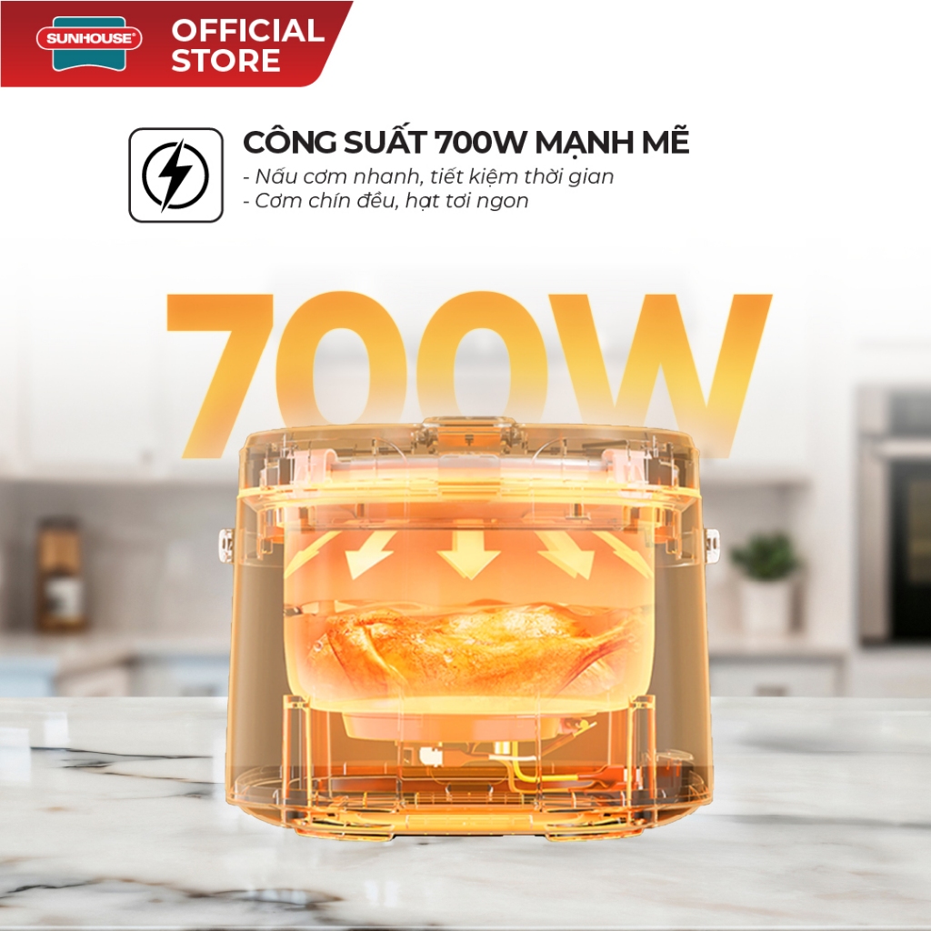Nồi cơm điện 1.8L Sunhouse SHD8604 - Dung tích lớn 1.8L - Chống dính FLEAD vân tổ ong - Công suất 700W - Ảnh 5