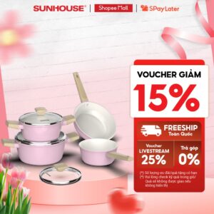 Bộ nồi phủ sứ Nano đáy từ Sunhouse Healthy SHG7979MP2/MT2 – Chống dính Nano Ceramic – Dùng mọi loại bếp