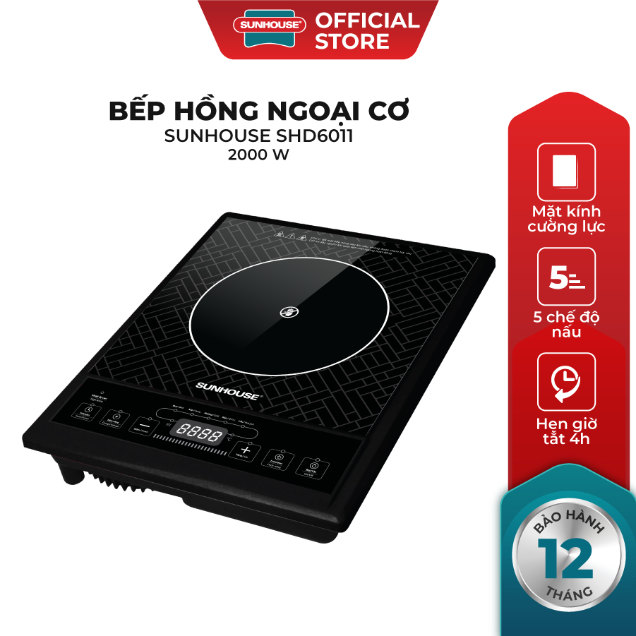 Bếp đơn hồng ngoại Sunhouse SHD6011 - Công suất 2000W - Phím bấm điện tử - 5 chế độ nấu - Bảo hành 12 tháng - Ảnh 2