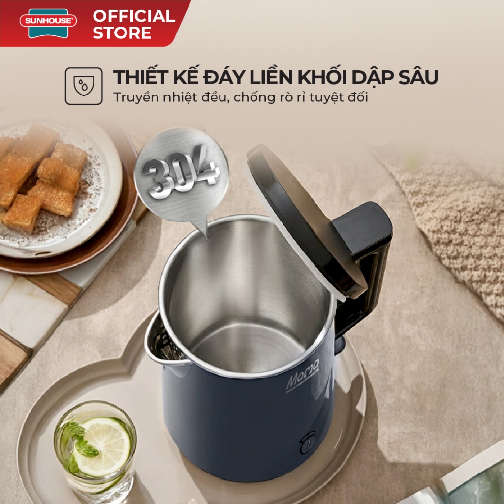 Ấm siêu tốc Inox 3 lớp 1L Sunhouse Mama SHD1373 - Thân ấm 3 lớp chống bỏng - Inox 304 an toàn - Tự động ngắt - Ảnh 3