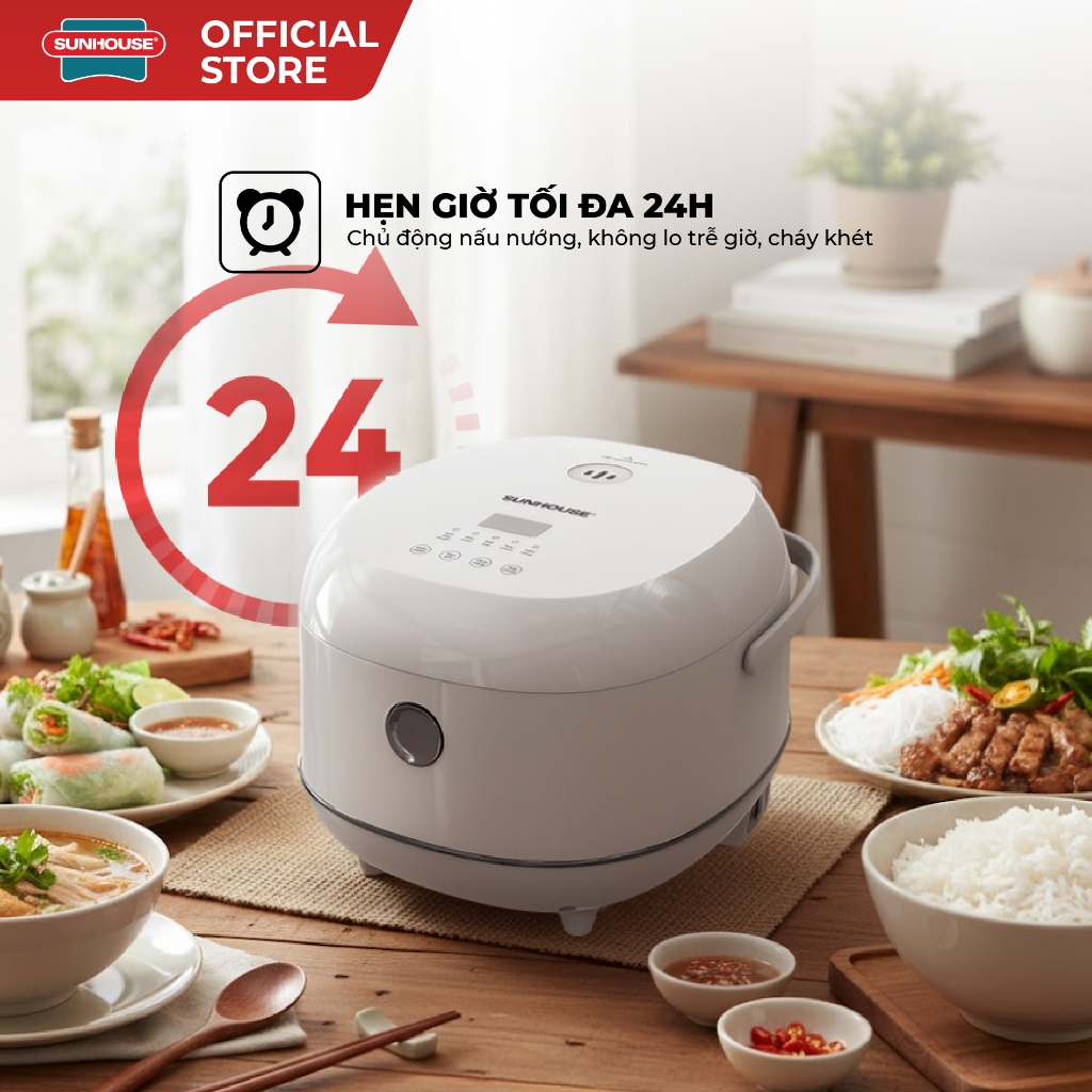 Nồi cơm điện tử 1L Sunhouse SHD8803 - Dung tích nhỏ phù hợp 1-2 người - Lòng nồi inox cao cấp - Tích hợp hẹn giờ - Ảnh 7