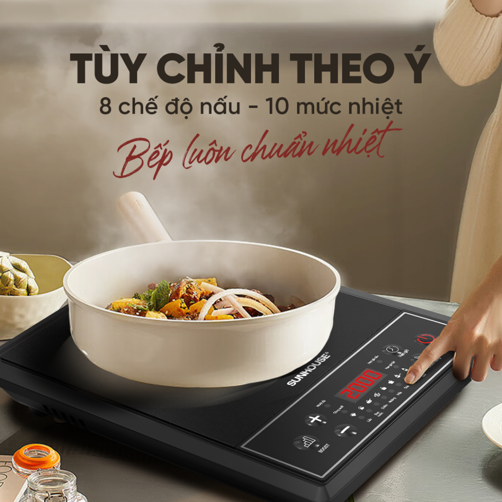 Bếp từ đơn Sunhouse SHD6154 - Công suất 2000W - 8 chế độ nấu - 10 mức nhiệt - Chế độ hẹn giờ - Bảo hành 12 tháng - Ảnh 5
