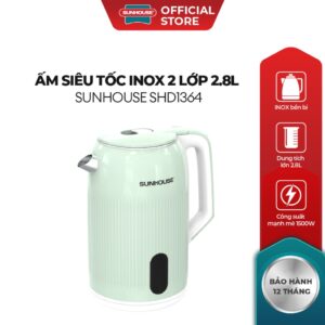 Ấm siêu tốc Inox 2 lớp 2.8L Sunhouse SHD1364  – Inox bền bỉ – Nhựa PP an toàn – Dung tích lớn 2.8L – Dễ vệ sinh