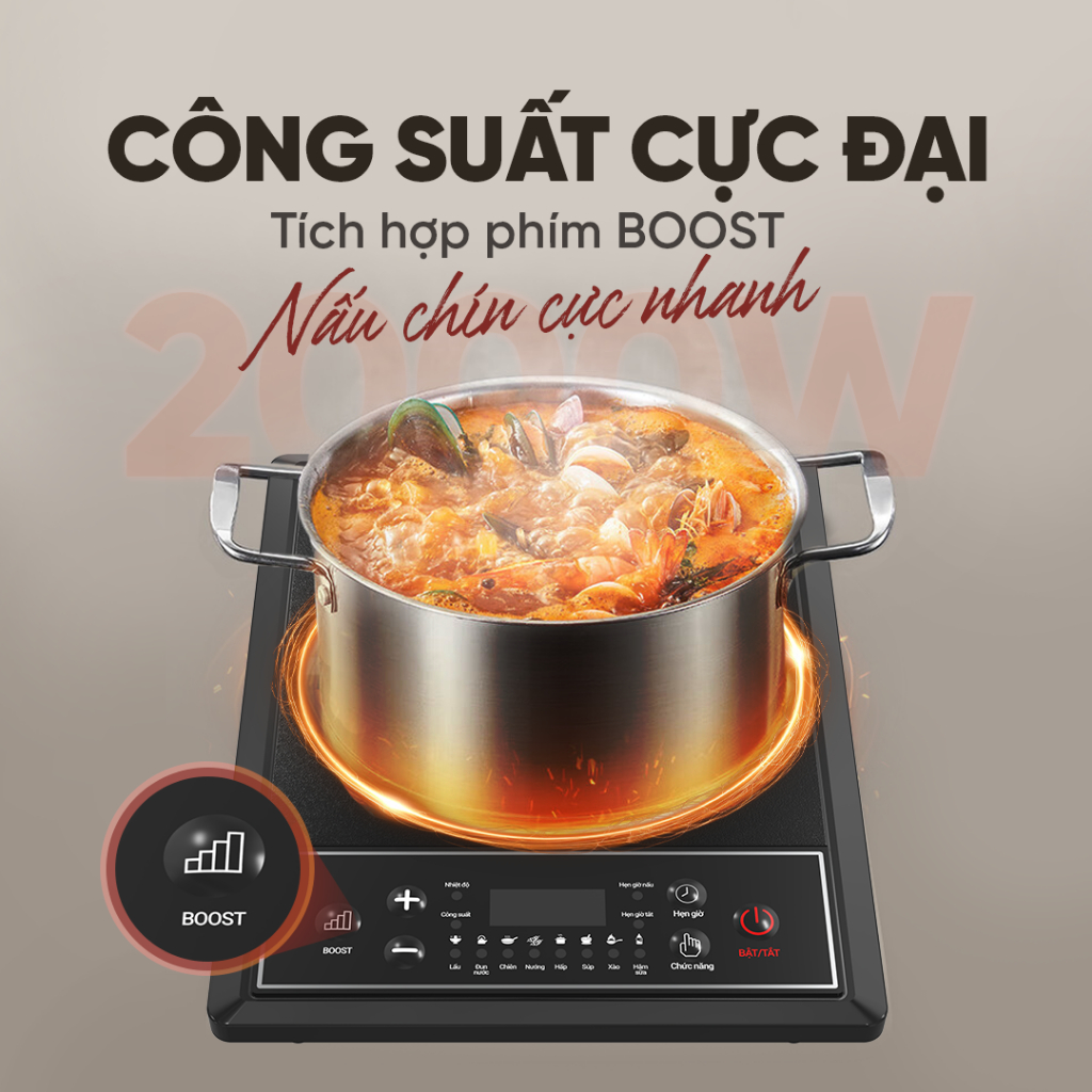 Bếp từ đơn Sunhouse SHD6154 - Công suất 2000W - 8 chế độ nấu - 10 mức nhiệt - Chế độ hẹn giờ - Bảo hành 12 tháng - Ảnh 4
