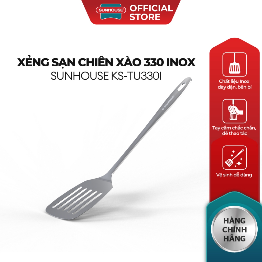 Xẻng sạn chiên xào 330 inox Sunhouse KS-TU330I - Inox chống gỉ dày dặn - Tay cầm chắc chắn - Dễ vệ sinh