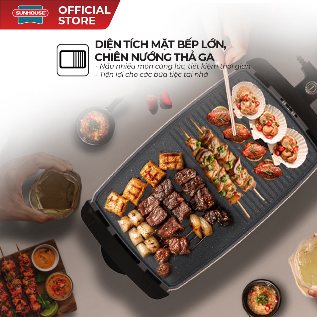 Bếp nướng điện Sunhouse SHD4612 - Chống dính cao cấp - Diện tích mặt bếp lớn - Tự ngắt khi quá nhiệt - Ảnh 3