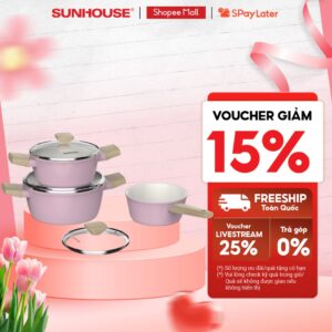 Bộ nồi phủ sứ Nano đáy từ Sunhouse Healthy SHG7979MP1/MT1 – Chống dính Nano Ceramic – Dùng mọi loại bếp