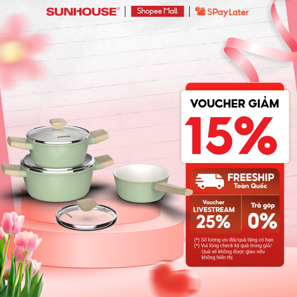 Bộ nồi phủ sứ Nano đáy từ Sunhouse Healthy SHG7979MP1/MT1 - Chống dính Nano Ceramic - Dùng mọi loại bếp - Ảnh 2